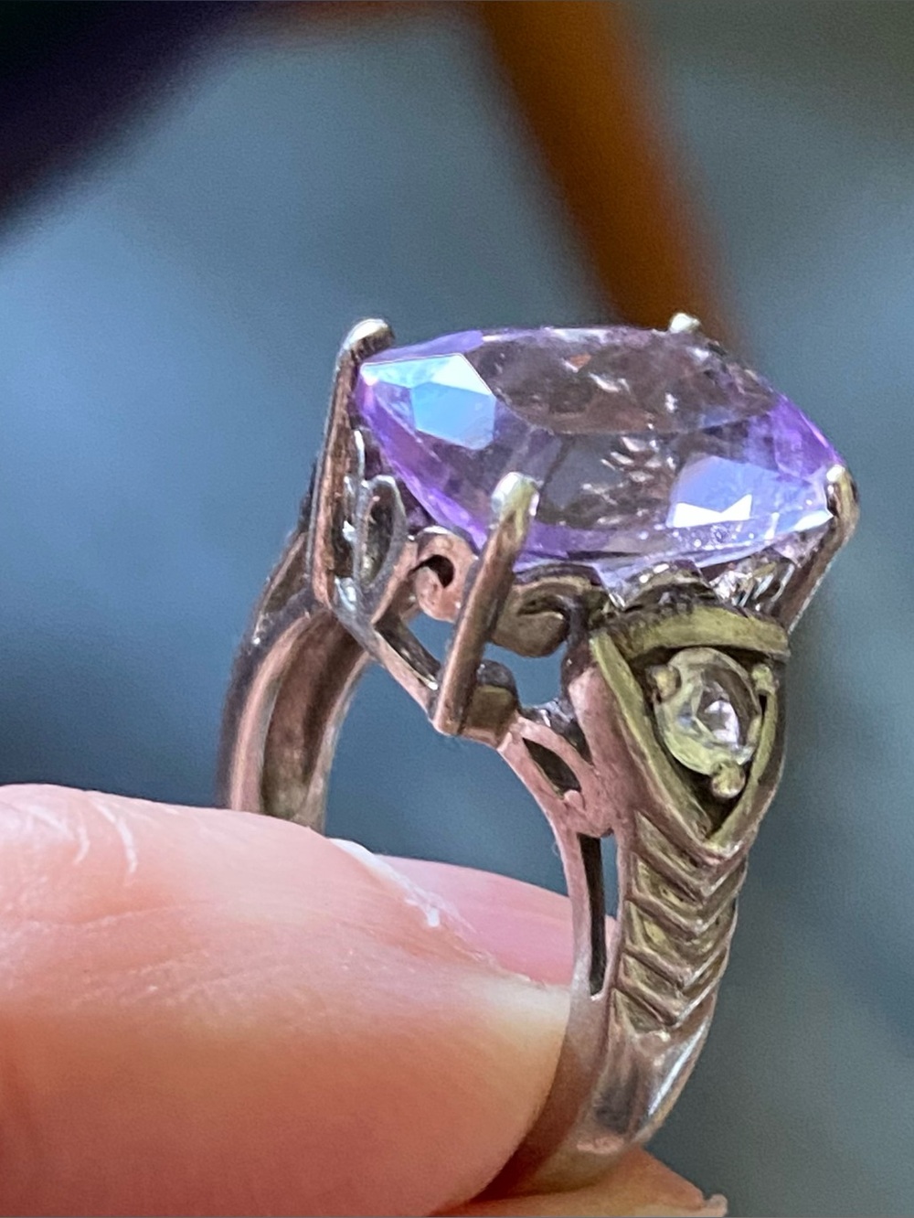 Thailand 925 Silver and Purple Gemstone or Glass Ring